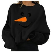 TIQKATYCK Clearance Christmas Sweatshirt for Women, Women's Funny Ugly Christmas Long Sleeve Funny Print Top Hilarious Holiday Comfy Pullovers Ugly Christmas Sweater Women Black L