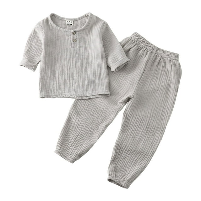 WEIYLL Ensembles d'Automne pour Garçons 2025 Chandail Uni à Enfiler Manches Longues Chandail en Lin T-Shirt Col Rond Hauts Shorts Complets Gris 5-6 Ans