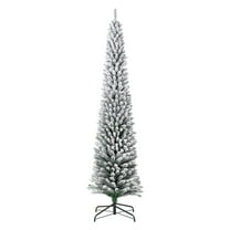 CazToi 6ft Pre-Lit Snow Flocked Pencil Christmas Tree Slim Artificial Holiday Decor for Home Office