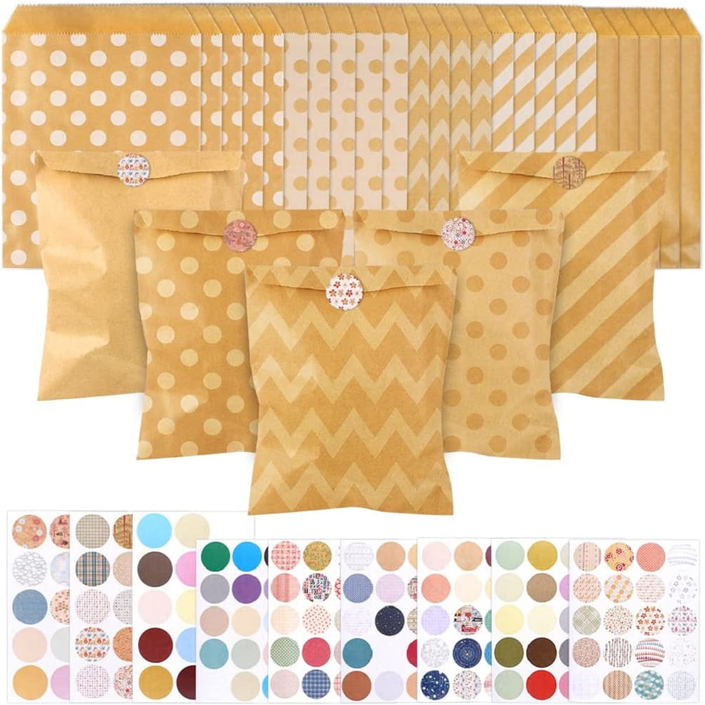125 Pcs Kraft Paper Bags with 160 Pcs Stickers, Gift Bags for Chocolate Cookies Christmas Wedding