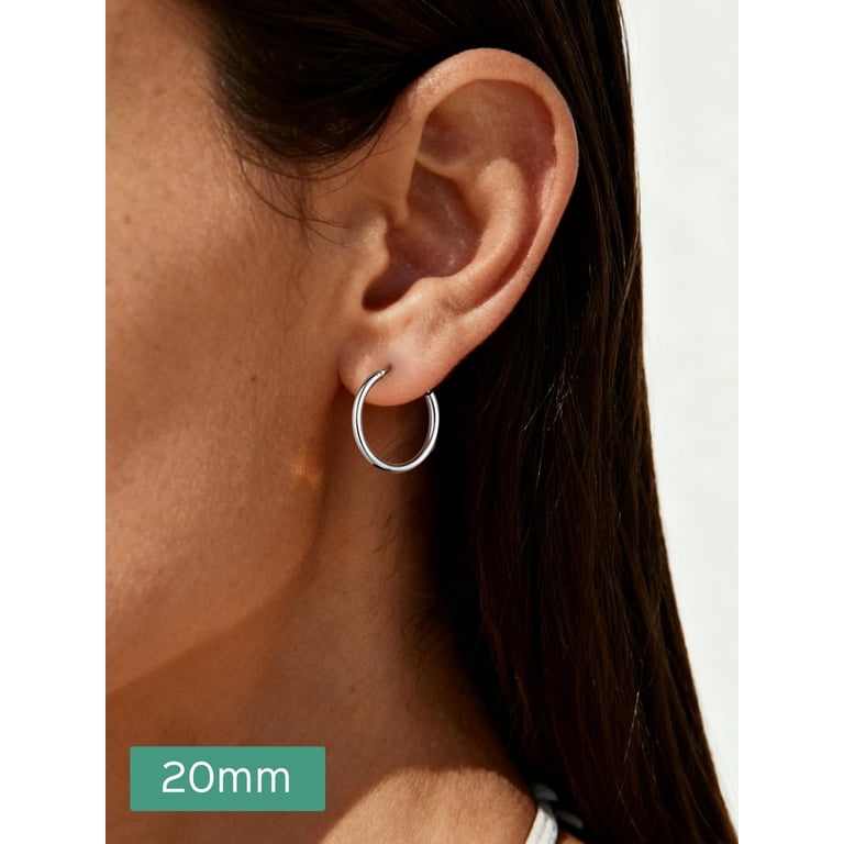 ChicSilver 925 Sterling Silver Hoop Earrings, Hypoallergenic