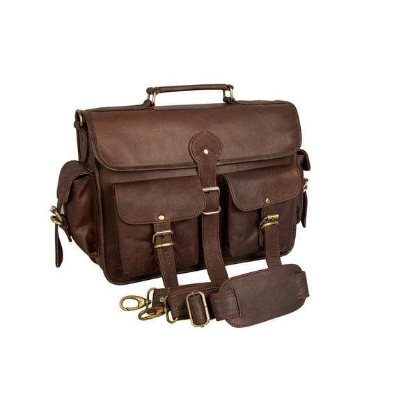 15 inch Leather Laptop briefcase bag Messenger Office College Crossbody Bag Notebook case (black nd)