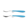 thumbnail image 3 of Juego de cuchara y tenedor Dr. Brown's Diseñado para nutrir agarre suave azul y blanco, 3 of 3