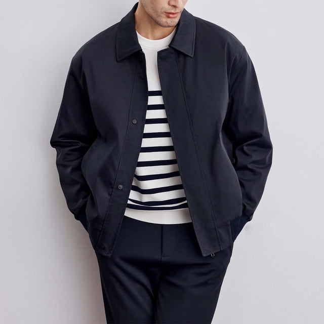 RKSTN Jackets for Men Solid Color Long Sleeve Casual Zip Up Lightweight Fall Lapel Coat with Pockets