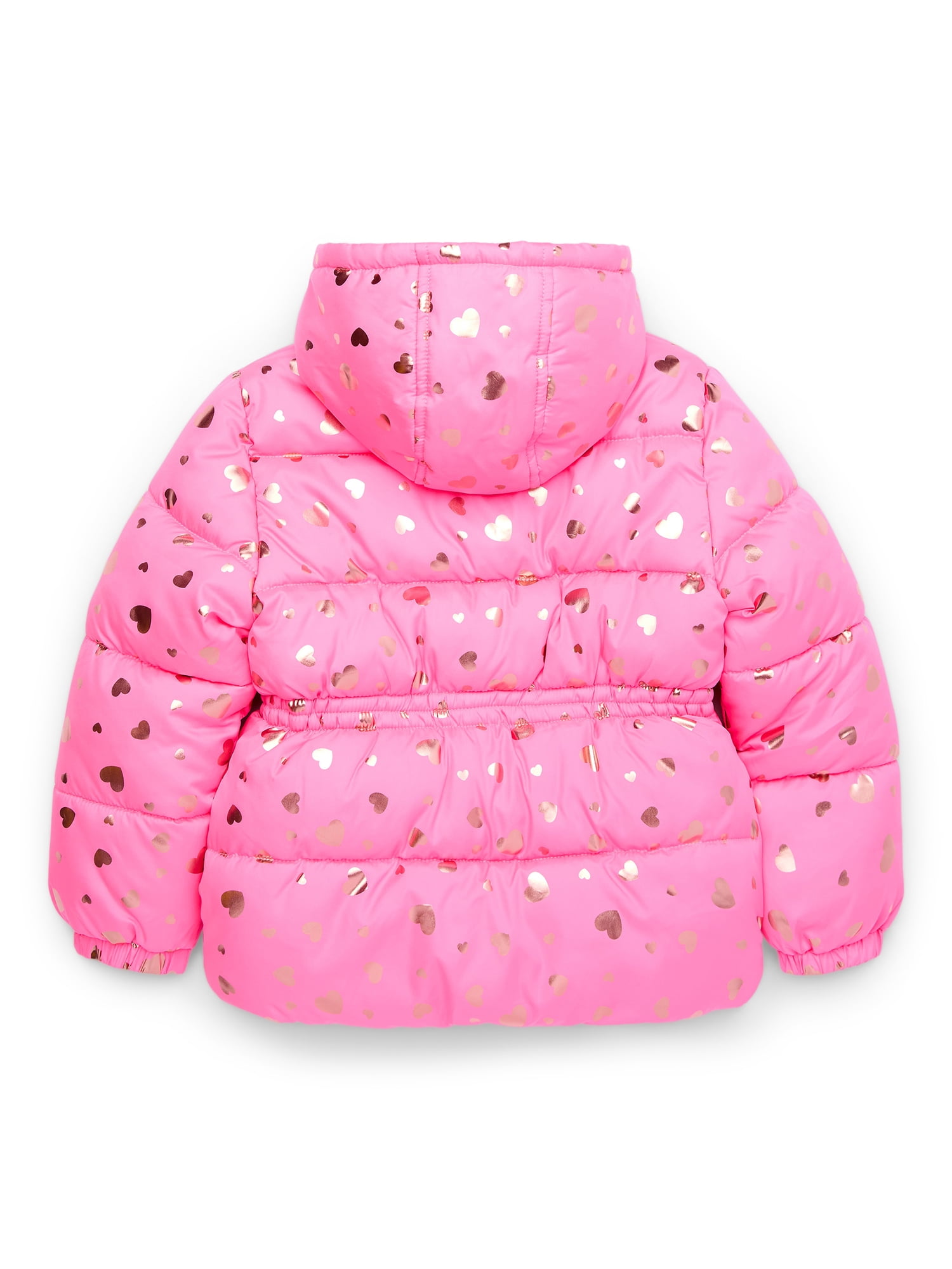 Pink Platinum Girls Heart Foil Printed Hooded Puffer Jacket