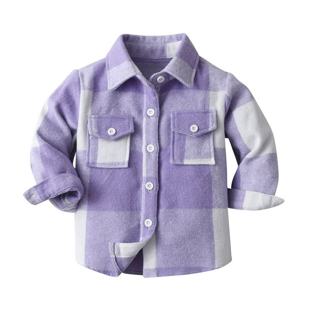 Tranfacy Chemises à Manches Longues pour Filles, Hauts d'Automne, Chemises Décontractées à Carreaux pour Garçons et Filles, Chemises à Col Rabattu avec Poche et Boutons