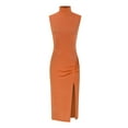thumbnail image 4 of USSUMA Dresses for Women 2025 Casual Spring Summer Dresses Sleeveless Crew Neck Casual Solid Color Split Maxi Dress Vintage Dress Lightweight Skirt Camping Online Shopping Orange Dress Size-M, 4 of 5