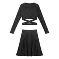 thumbnail image 5 of iEFiEL Womens Modern Lyrical Dance Costume Latin Performance Outfit Long Sleeve Crop Top with Split Tassel Skirt Black XXL, 5 of 7