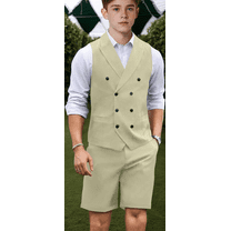 Lycody 2PCS Boys Formal Suit Slim Fit Kids Suits for Teen Wedding Ring Bearer Outfit Double Breasted Suit Solid Vest Shorts Suit, Unisex, Graduation, PROM