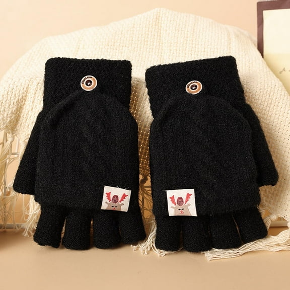 Up to 50% off Kids Winter Gloves Children Kids Adult Winter Warm Knitted Convertible Flip Top Fingerless Mittens Gloves