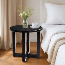 Outdoor Metal Round Table, Weather Resistant Patio End Table Side Table Coffee Bistro Table for Indoor Outdoor, Black