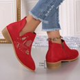 thumbnail image 5 of Ankle Boots Women Chunky Low Heel Round Toe Booties with Side Zipper Women Fashion Casual Comfortable Versatile Solid Color Fall Winter Shoes Red 6, 5 of 8