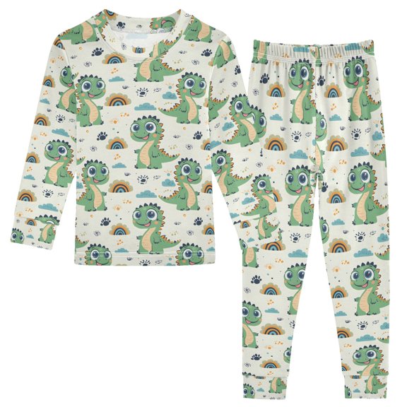 joogoo Cartoon Dinosaurs Rainbow 2 Piece Long Sleeve Tee and Pants Cotton Pajama Set 5Y