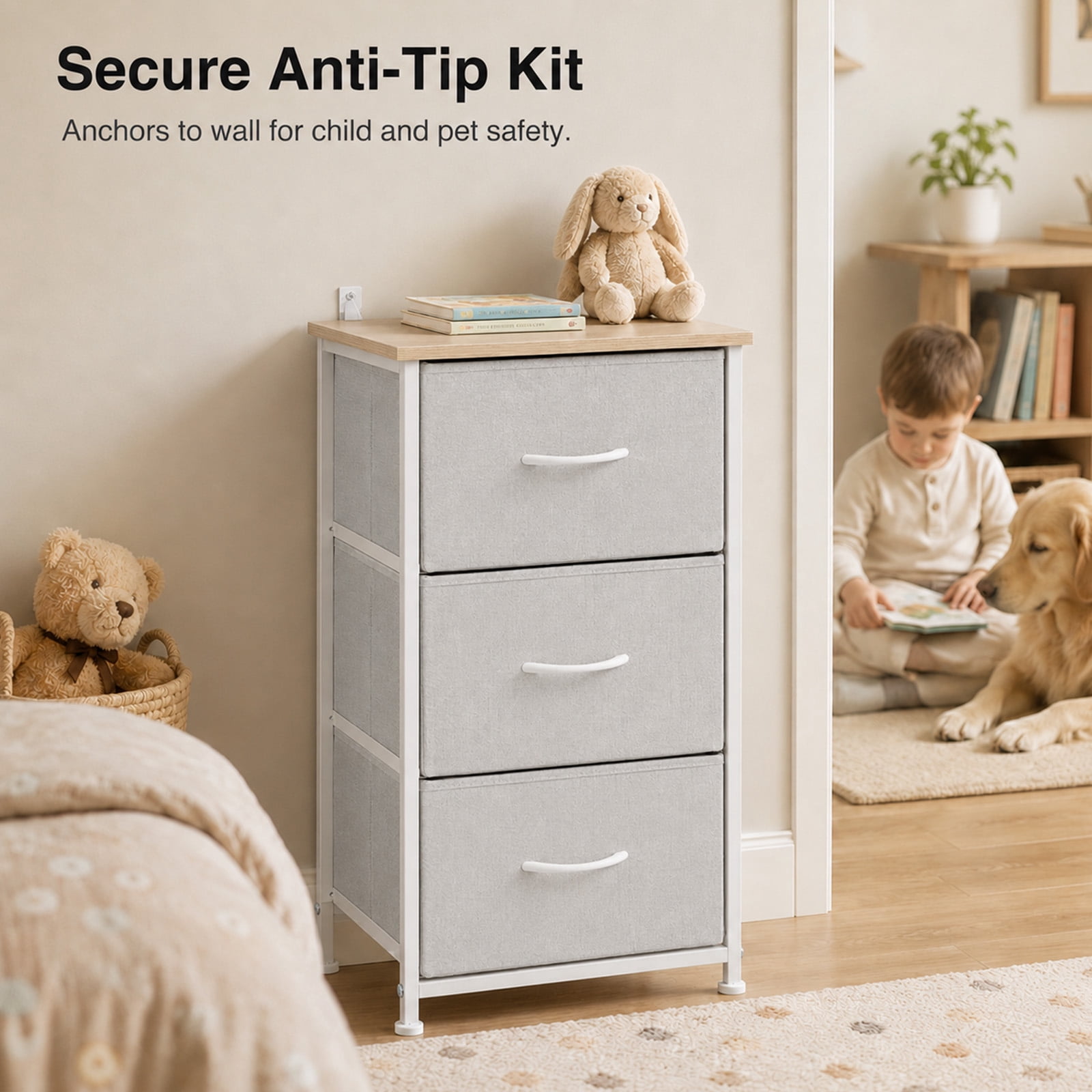 Alvantor 3-Tier Drawer Fabric Dresser, Roomy Fabric Drawers, Compact Nightstand, Bedroom or Closet Use, Chest Of Drawers, Dresser for Small Spaces