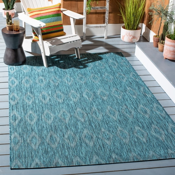 Safavieh Courtyard Teodor Geometric Indoor/Outdoor Area Rug, Turquoise/Blue, 6'7" x 6'7" Square