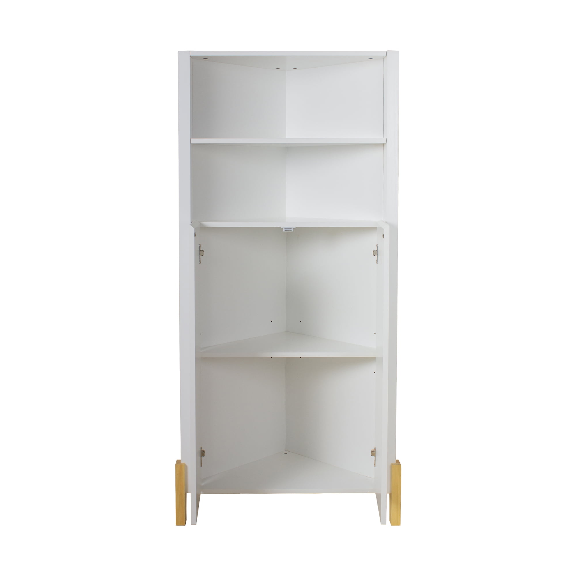 Wooden Corner Cabinet with Two Doors and 4-Tier Shelves, Corner Storage Cabinet Bookshelf