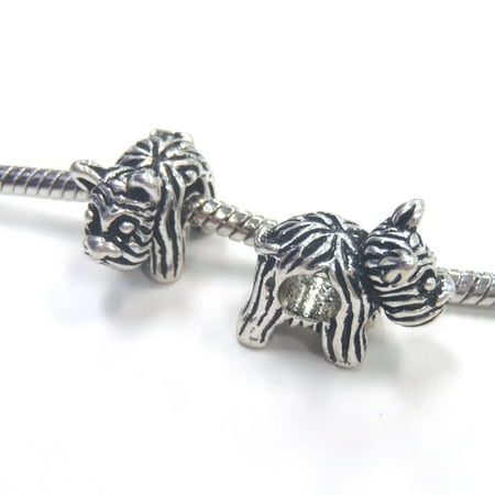 - 3 Beads - Dog Puppy Schnauzer Silver European Bead Charm E1058