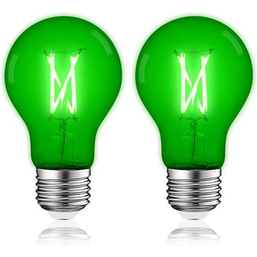 Luxrite A19 Edison LED Green Light Bulb 4.5W=60W E26 Base Indoor Outdoor Decoration Party Holiday Lighting 2 Pack