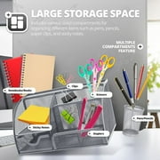 Desk Organizer Office Supplies Accessories with Drawer and 6 Compartments (Silver Gray)