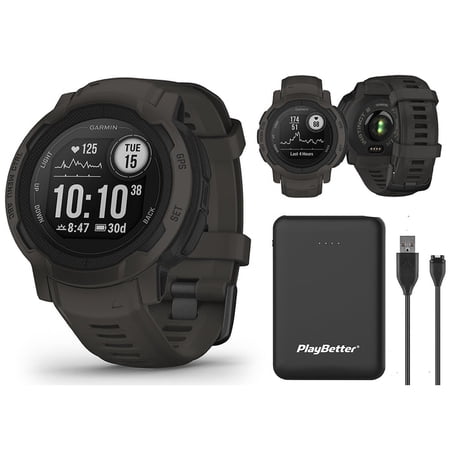 Garmin Instinct 2 Rugged GPS Smartwatch, PlayBetter Bundle with Power Bank 5000mAh - Graphite