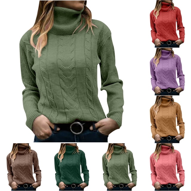 LOVZFMLL Sweaters for Women Acrylic Turtleneck Ribbed Pullover Solid Color Basic Casual Undershirt Relaxed Fit Tops Warm Fall Winter Clothes