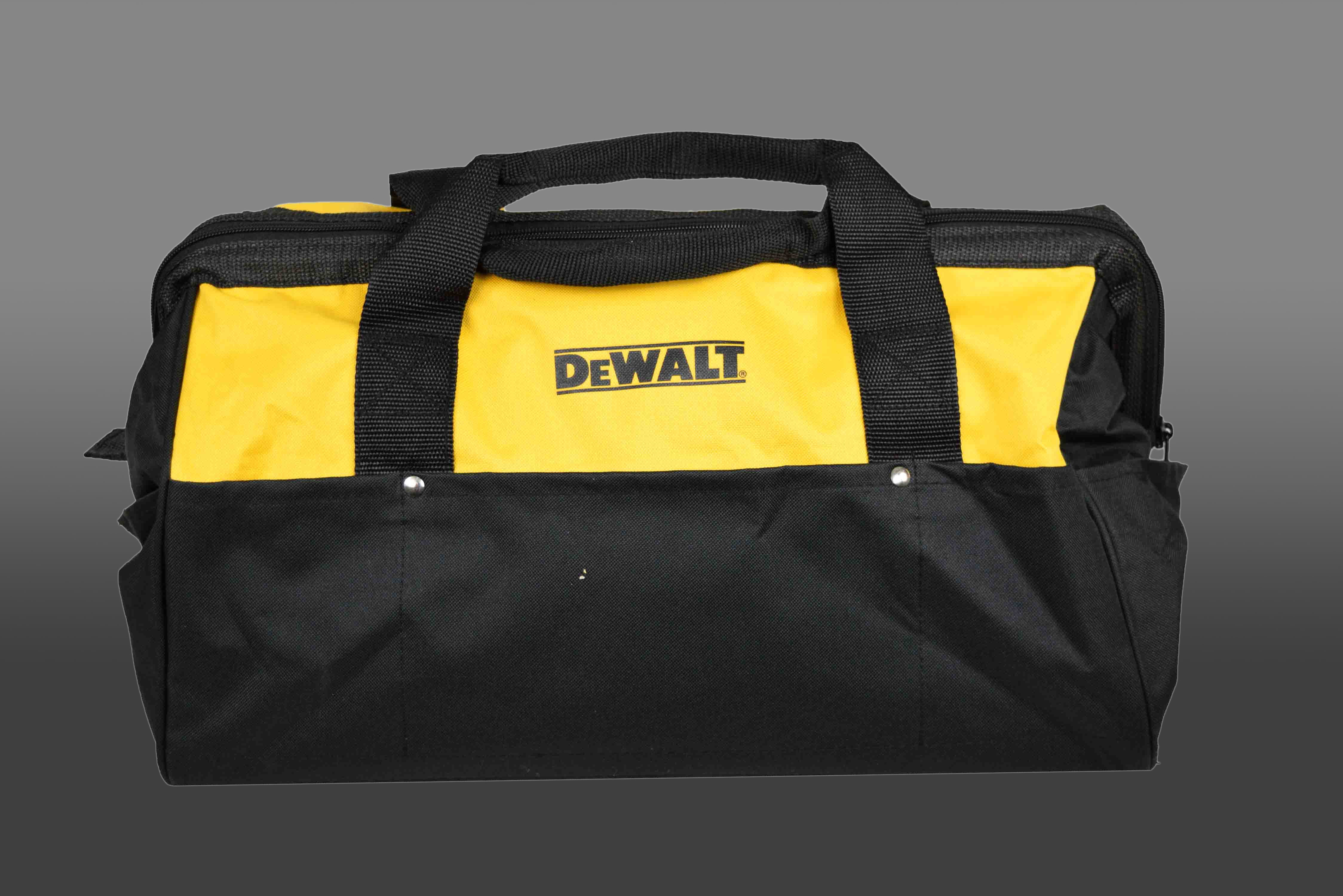 DeWalt Contractor Tool Bag Black Bottom 6 Outer Slits 13 x 9 x 9