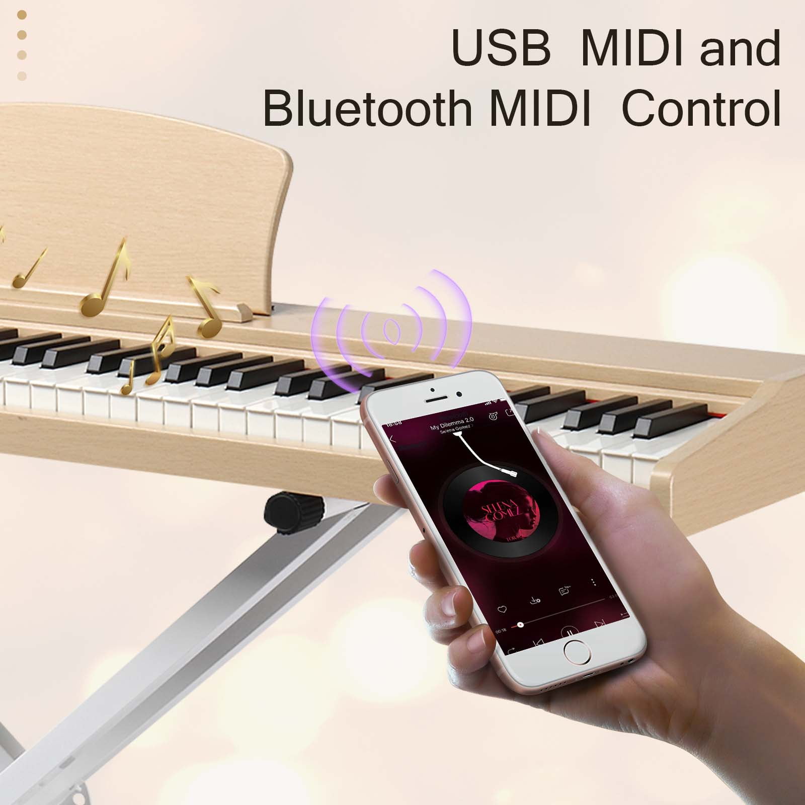 Tcbosik 88 Key Digital Piano with Headphone, Semi-Weighted Portable Keyboard Set with MIDI Bluetooth, Triple Pedals and Other Accessories, Natural