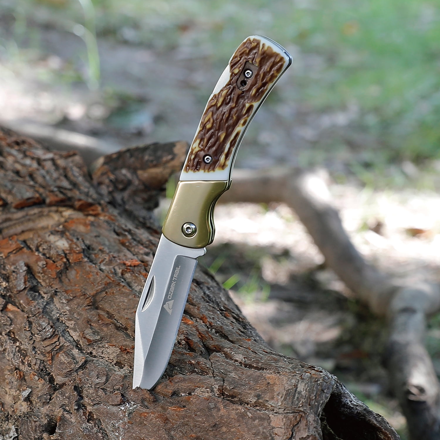 Ozark Trail 7.5-inch Lock-Back Folding Knife with Stag Handle