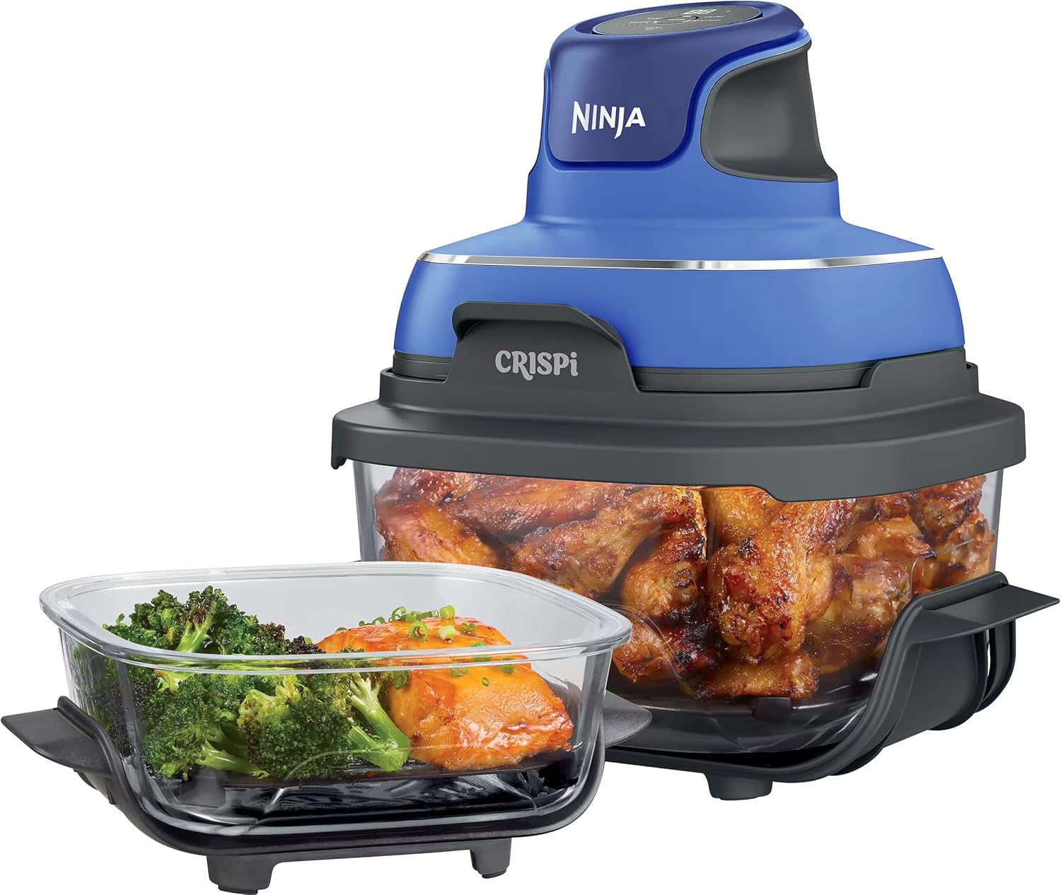 Ninja Crispi Air Fryer, Microwave, Freezer & Dishwasher Safe, Glass Portable Cooking System, 4 QT & 6 Cup Glass Containers with Storage Lids, Easy Meals, Air Fry, Bake, Blue