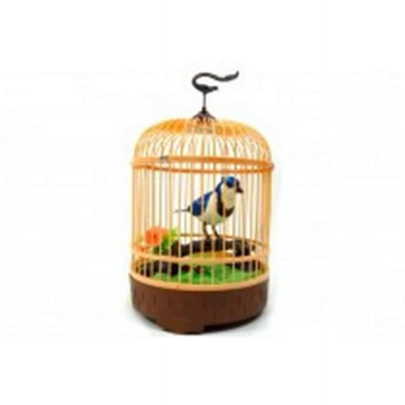 Singing & Chirping Bird in Cage - Realistic Sounds & Movements Blue - 10.5 x 7 in.