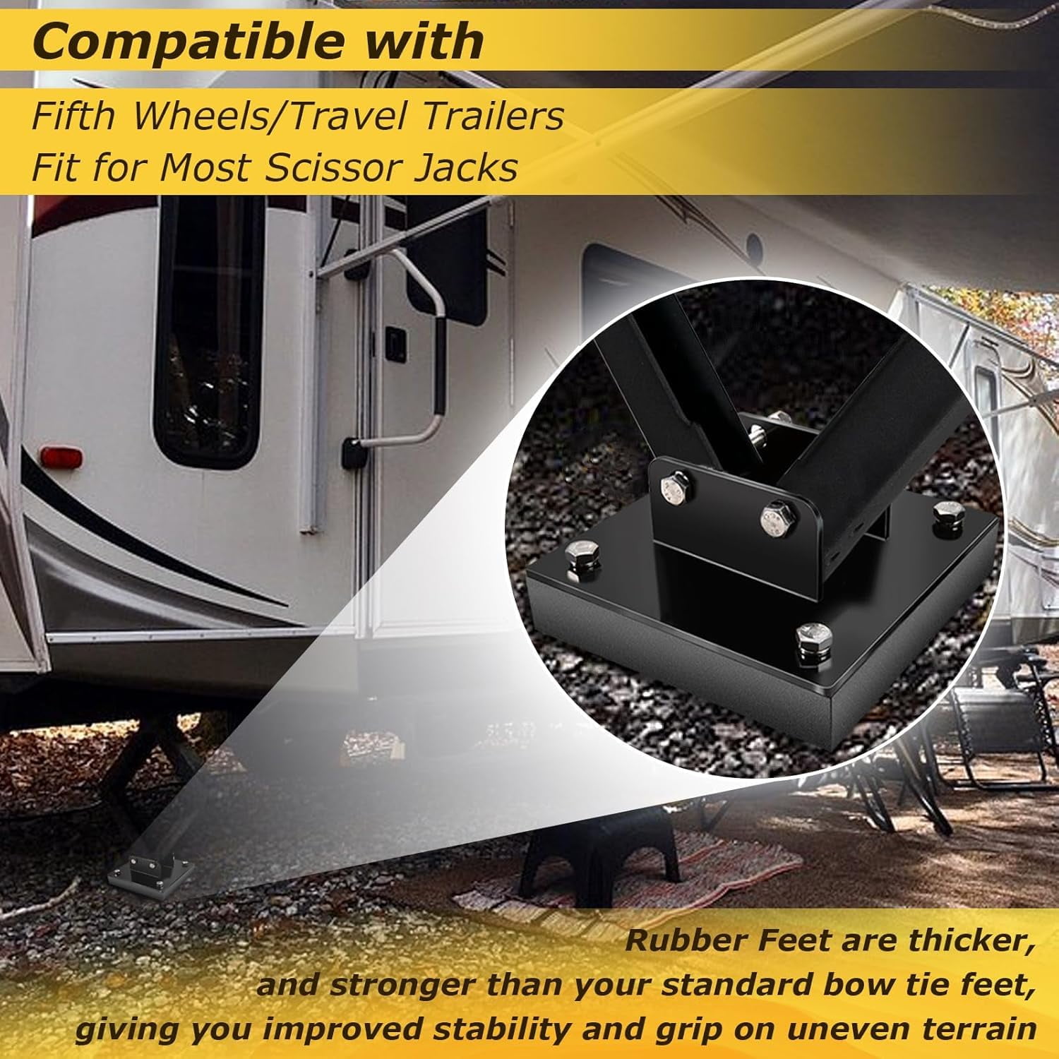 RV Jack Pads for Four-Point Trailer Jack Stands, with 6.3" Metal Foot