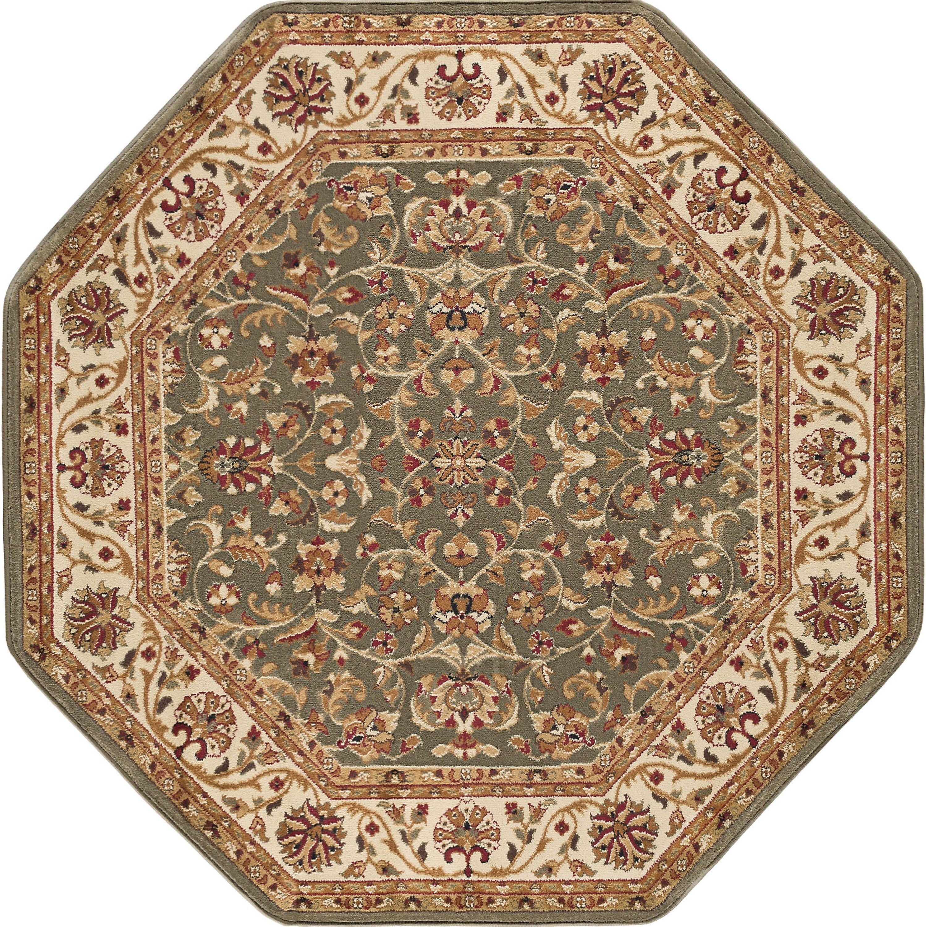 Sensation Traditional 5' Octagon Green and Beige Polypropylene Indoor Area Rug