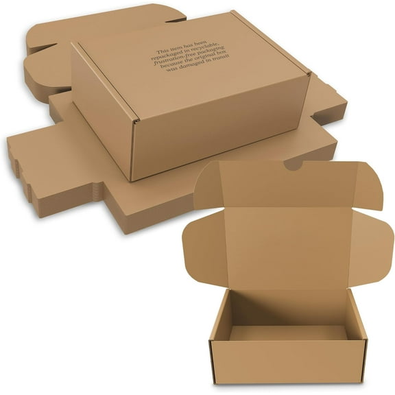 (15 Pack) Cardboard Shoe Boxes – Large 14.625x9.5x5.125 Inch | Heavy Duty Shoe Boxes for Shipping – Corrugated Mailing Boxes w/Self-Locking Lid – Excellent as Replacement Shoeboxes & Gift Packaging