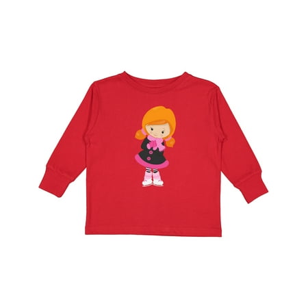 

Inktastic Ice Skating Girl Cute Girl Orange Hair Scarf Gift Toddler Toddler Girl Long Sleeve T-Shirt