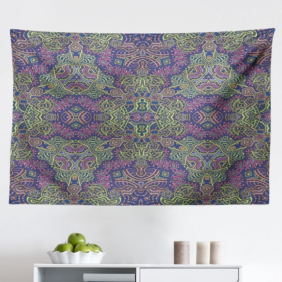 Psychedelic Tapestry, Retro Old-Fashion Doodle Effect Tribal Theme Pattern Hippie Funky Art Picture, Fabric Wall Hanging Decor for Bedroom Living Room Dorm, 2 Sizes, Multicolor, by Ambesonne