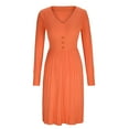 thumbnail image 4 of CEHVOM Mode Femme Aguichant Solide Printemps Automne Décontracté Col en V Manches Longues Robe Unie en Solde, 4 of 6