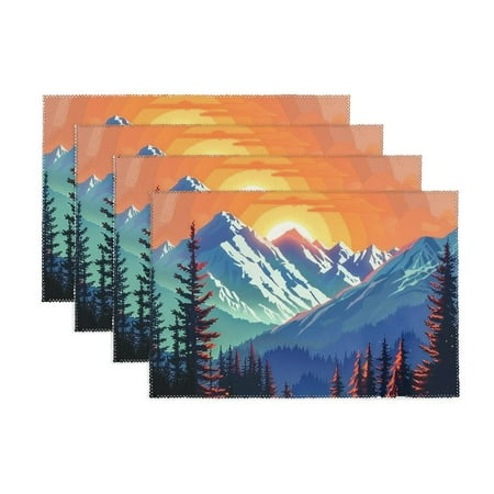 

YANMS Sunset Trees Mountain Placemats Set of 4 Washable Table Mats for Party Kitchen Dining Decoration 11.8*17.7in