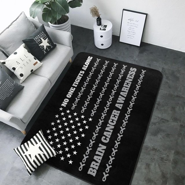 American Flag Fight Brain Cancer Awareness Rug for Living Room 80x58 Inch Bedroom Super Soft Flannel Fabric Carpet Room Decor Non-Slip Area Rug