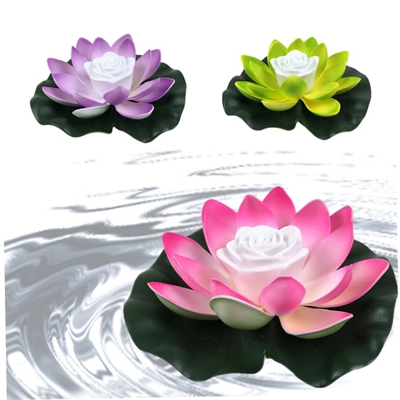 HIBIBUD 3Pcs Solar Powered Floating Pool Light,Lotus Flower Light with Color Changing,Led Lifelike Floating Lamp Battery Operated Lily Pad Flower