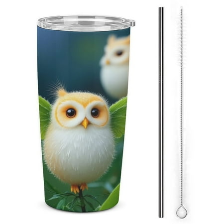 

Cute Owl with Green Wings Tumbler with Lids And Straws Insulated Cup Reusable Stainless Steel Water Bottle Travel Mug