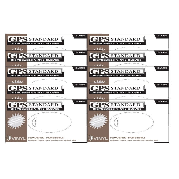GPS Standard Disposable Vinyl Gloves, Non-Sterile, Ambidextrous, 4 Mil, Sold by Case (10 Boxes of 100 Gloves Per Box), Size XL