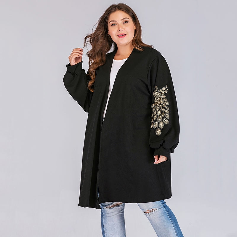 New Womans Cardigan Coat Sweater Embroidered Lantern Sleeves Long Jackets S-3XL
