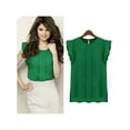 thumbnail image 2 of Ame Women Candy Color Chiffon Round Collar Short Ruffle Sleeve Loose Shirt Blouse Tops, S-XL, 2 of 8