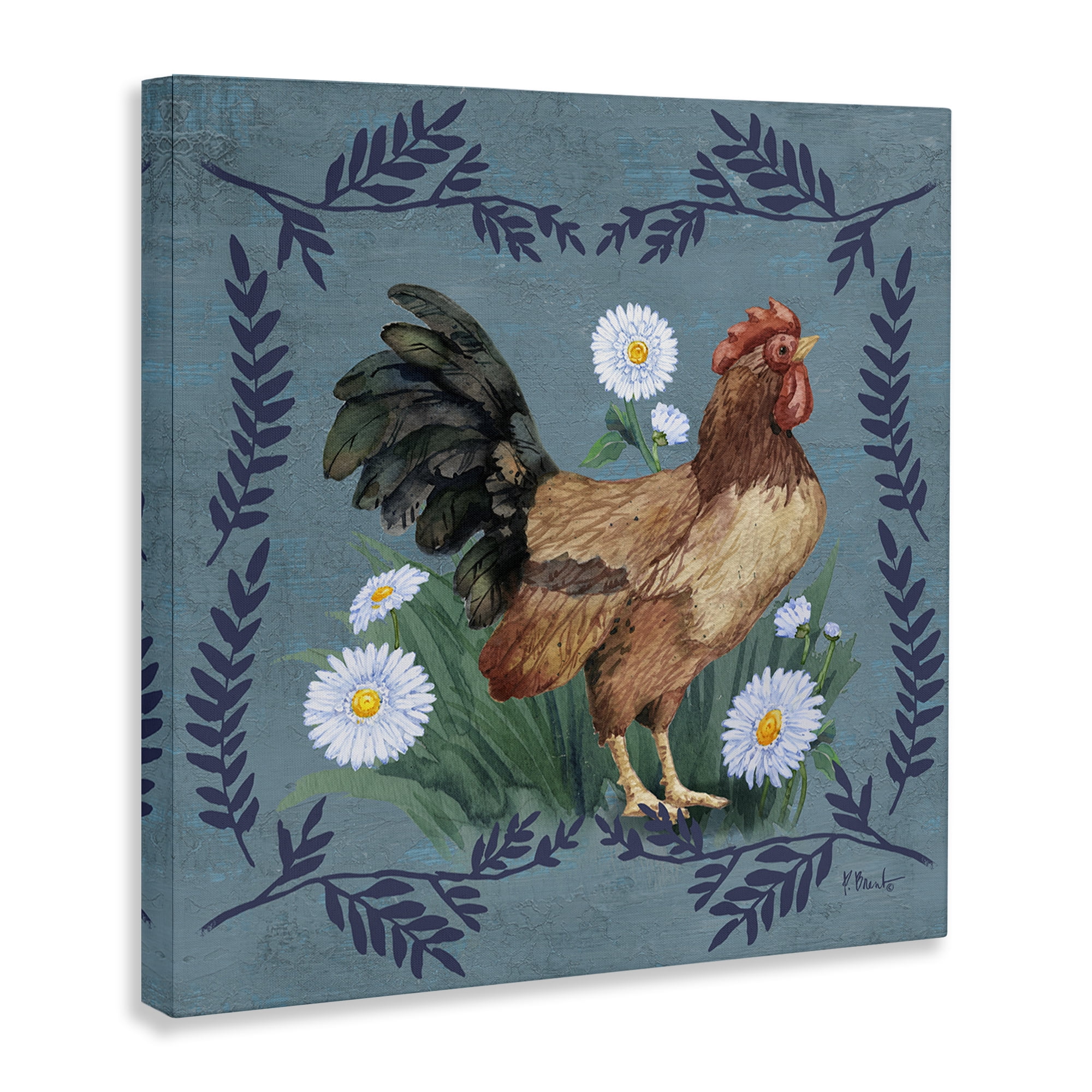 Stupell Industries Rooster & Daisies Animals & Insects Painting Gallery Wrapped Canvas Art Print Wall Art, 30 x 30