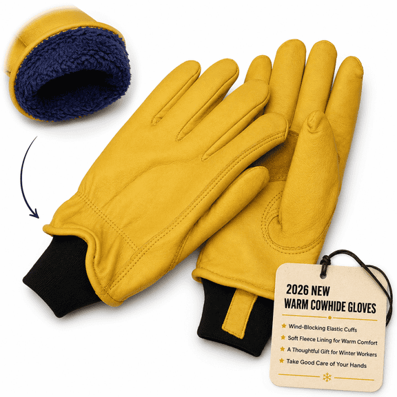 Work Gloves Leather Garden Insulated with Warm Winter Lining Men Cold Weather Yard Heavy Duty Women Yellow Thorn Resistant Landscaping Weed Outdoor