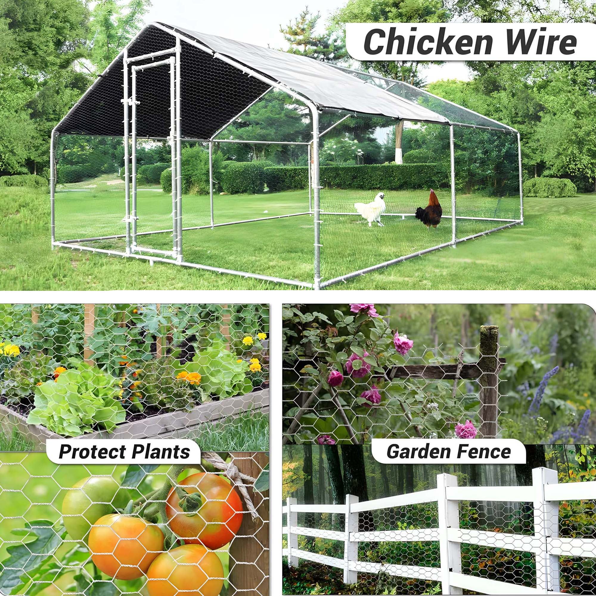 Miniyam 33.5 in x 99 ft Silver Galvanized Metal Hexagonal Mesh, Rust-Resistant Garden Net, Suitable for Floral Arrangements, Chicken Wire, Handicrafts, Plant Protection, and Rabbit Cages