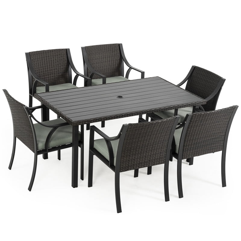 7 Piece Patio Dining Set, Outdoor Dining Set for 6, Wicker Rattan Patio Dining Furniture Set with 6 Chairs