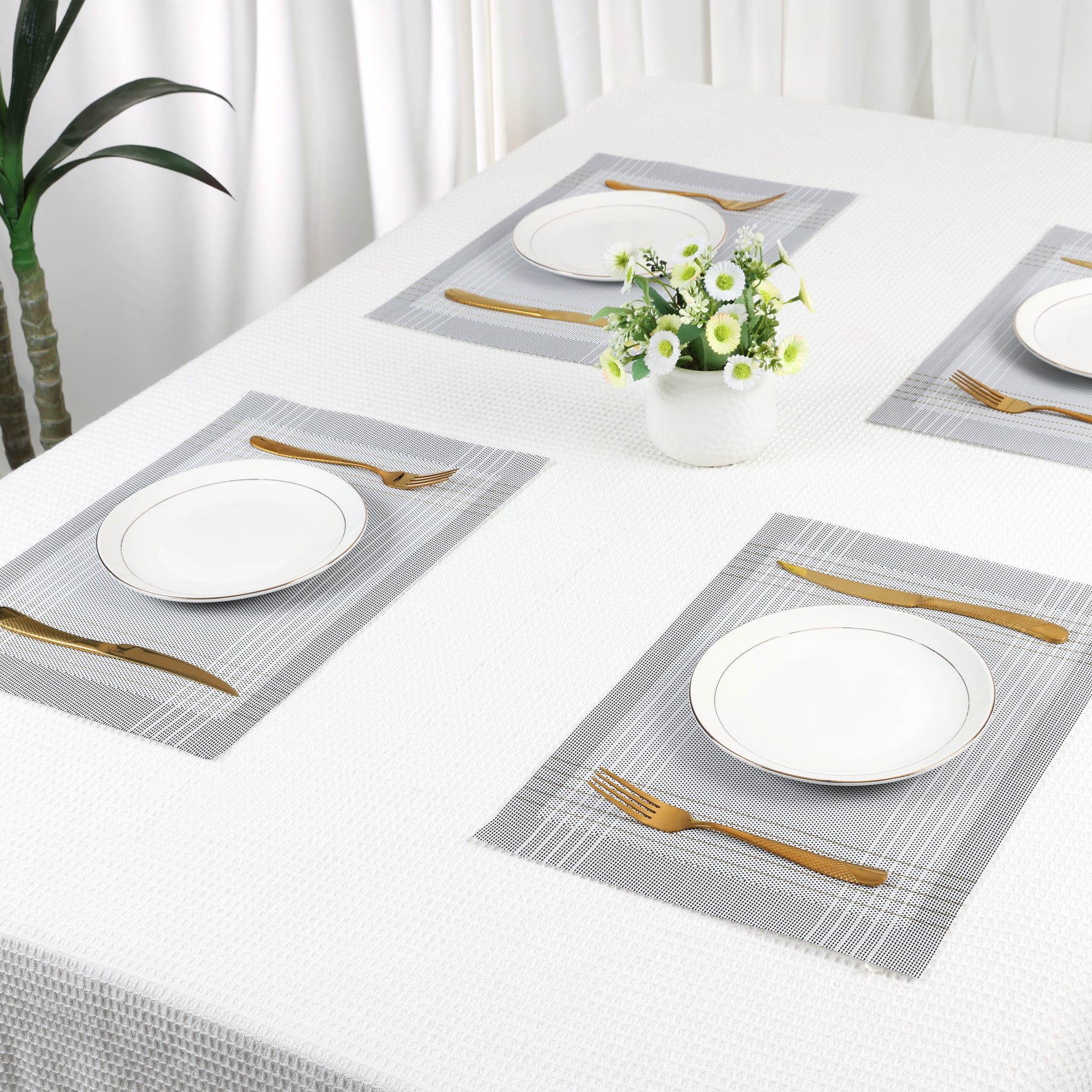 Unique Bargains Placemats Set of 8 for Dining Table Indoor Decor Kitchen Mat Light Gray