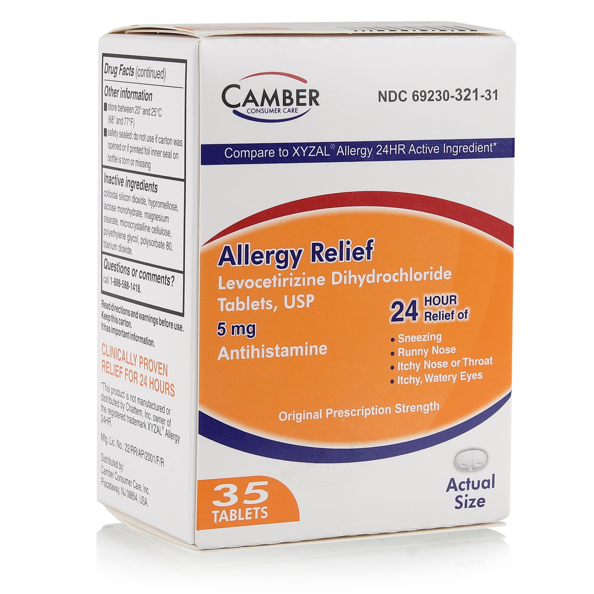 Camber Consumer Care Allergy Relief Levocetirizine Dihydrochloride Tablets, USP | 24 HR | 5 mg | 35 Count