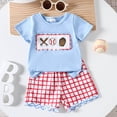 thumbnail image 2 of Jamsmile Toddler Girls Outfits Sets Short Sleeve Baseball Rugby Print T Shirt Pullover Tops Plaid Shorts Kids Outfits, 2 of 7
